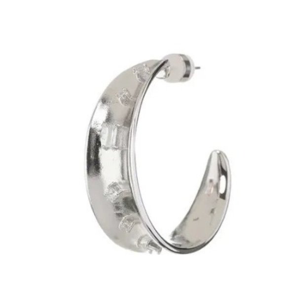 Luv Aj Crystal Statement Hoop Earrings in Silver Tone New - Picture 2 of 2